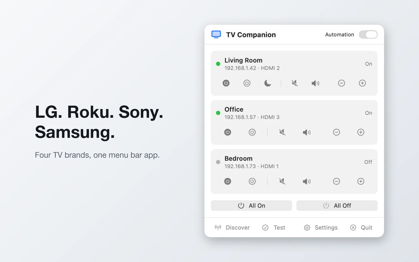 TV Companion panel in light mode